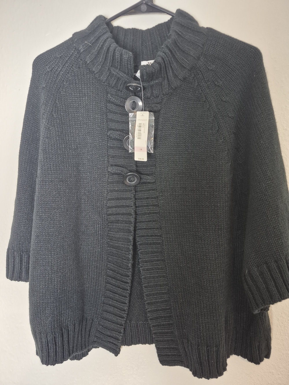 Worthington Black Chunky Button-Front Cardigan.New w/Tags! Size 1X